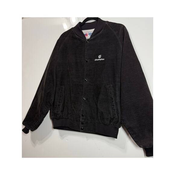 Champion MBA Varsity Jacket VTG Black Corduroy USA Snap Button Sports 90s Men XL - Picture 6 of 11
